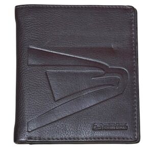 USPS Pocket Organizer Wallet Mens Brown Leather Bifold ID Window Eagle Logo Slim